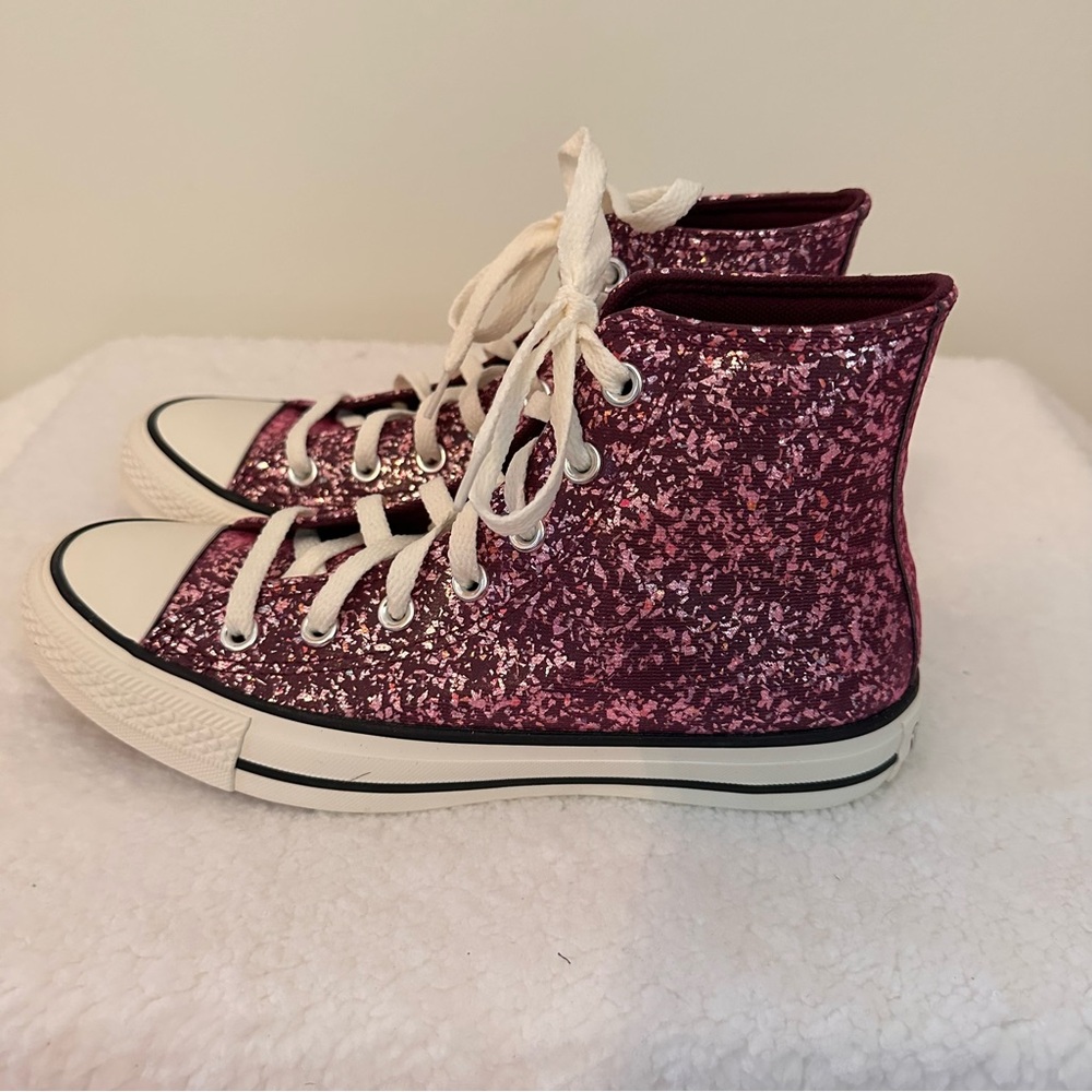 Converse Women's Sparkle Pink High-Tops - Picture 3 of 9